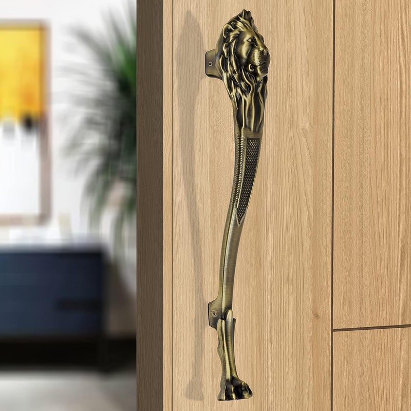 Plantex Heavy Duty Door Handle12inches Lion Shape Door Handle for Main DoorDoor Home DecorPull Push Handle for HomeHotel Pack of 1 283Brass Antique Finish 3 Years Warranty - Image 1