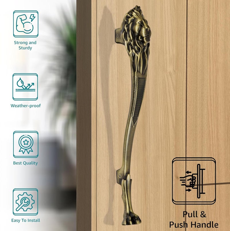 Plantex Heavy Duty Door Handle12inches Lion Shape Door Handle for Main DoorDoor Home DecorPull Push Handle for HomeHotel Pack of 1 283Brass Antique Finish 3 Years Warranty - Image 2