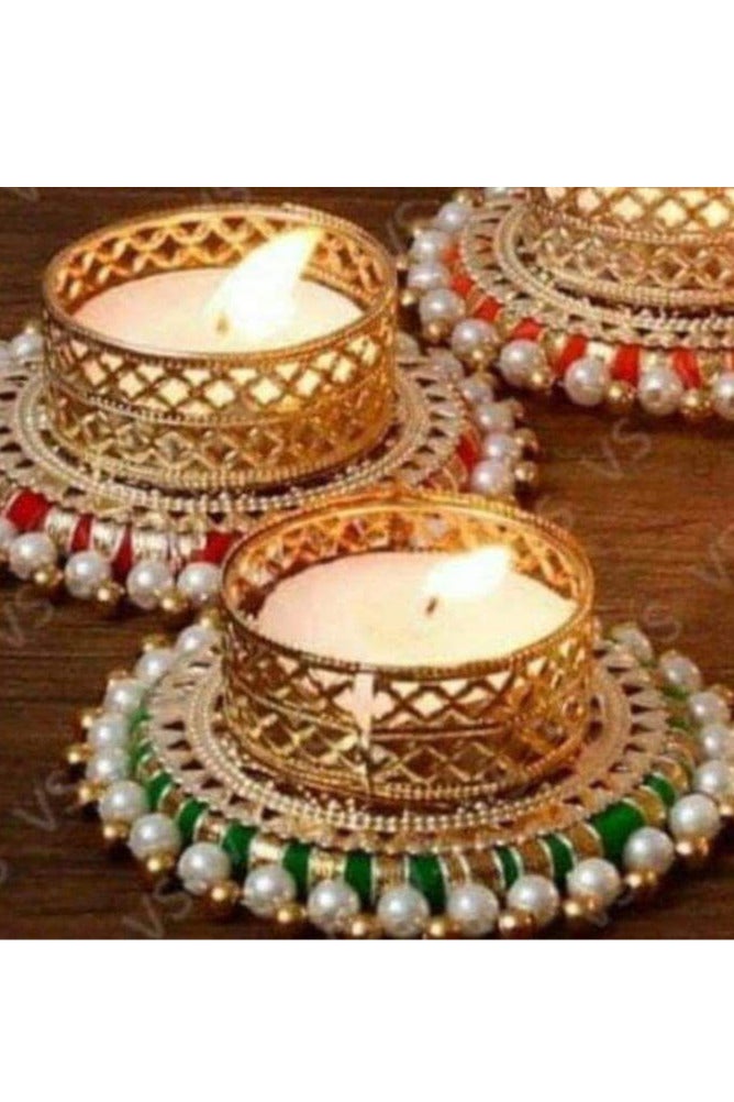 Set of 2 Handmade Diwali Diyas holder/Tealight/Metallic Candle Light Holder