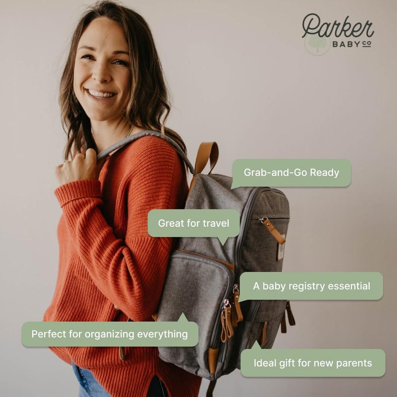 Parker Baby Co. Parker Baby Diaper Backpack - Full Zip Diaper Bag with Insulated Pockets - Gray - Image 5