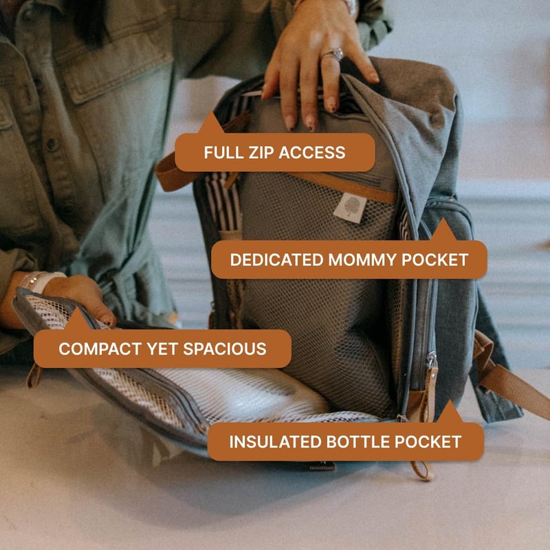 Parker Baby Co. Parker Baby Diaper Backpack - Full Zip Diaper Bag with Insulated Pockets - Gray - Image 4