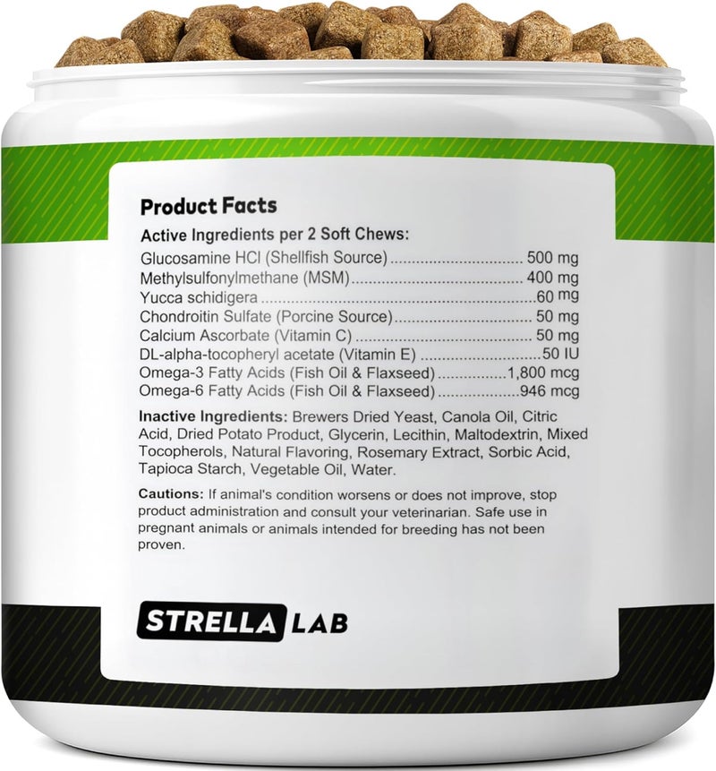 StrellaLab مكافآت الجلوكوزامين للكلاب - مكمل مفاصل بزيت السمك أوميغا-3 - كوندرويتين، إم إس إم - أقراص مضغ متقدمة للحركة - تخفيف آلام المفاصل - عناية بالورك والمفاصل - نكهة الدجاج - 120 قطعة - صنع في الولايات المتحدة الأمريكية - Image 3