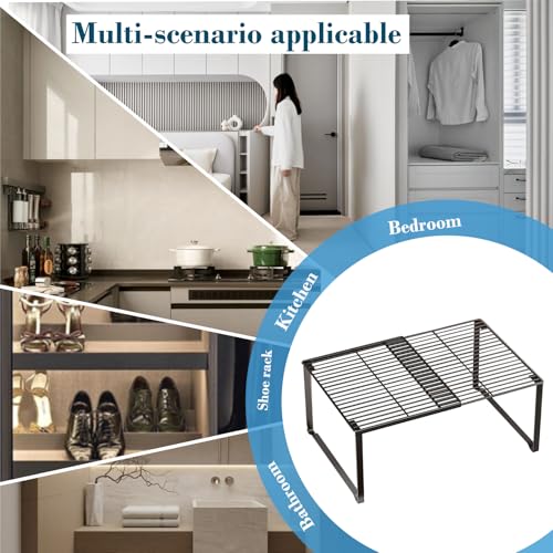 HGZBS Extendable Metal Wire Shelf Organizer - Adjustable 15-24.4in Length, Stackable Storage Rack for Kitchen/Pantry/Bathroom/Shoe Cabinet/Tool Closet (2,Black) - Image 4