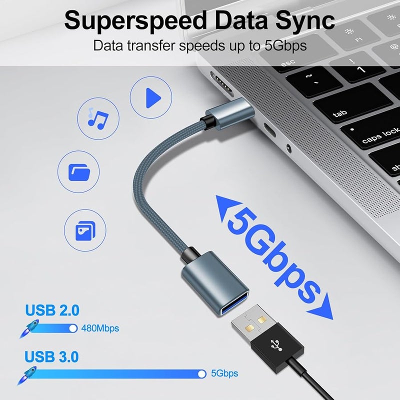 اكس اي دبليو اكس اي 【4 قطع【USB-C الى USB-A】و【USB-A الى USB-C】 كيبل او تي جي، محول من النوع سي نوع ايه ذكر انثى لنقل البيانات بسرعة فائقة وشحن سريع متوافق مع ايفون/سامسونج/ايباد/لابتوب/ماك بوك/اي - Image 2