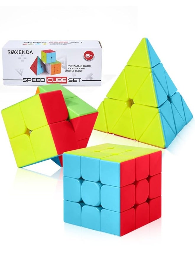Roxenda Speed Cube Set, Magic Cube Set of 2x2x2 3x3x3 Pyramid Cube Smooth Puzzle Cube (Stickerless) - Image 5