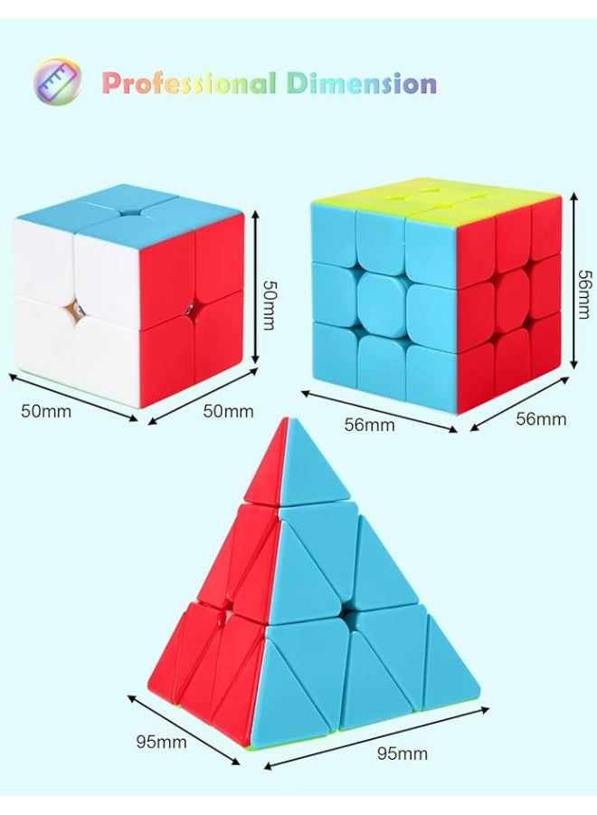 Roxenda Speed Cube Set, Magic Cube Set of 2x2x2 3x3x3 Pyramid Cube Smooth Puzzle Cube (Stickerless) - Image 1