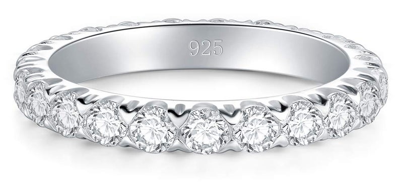 BORUO 925 Sterling Silver Ring, Cubic Zirconia CZ Wedding Band Stackable Ring 3mm Size 10 - Image 2