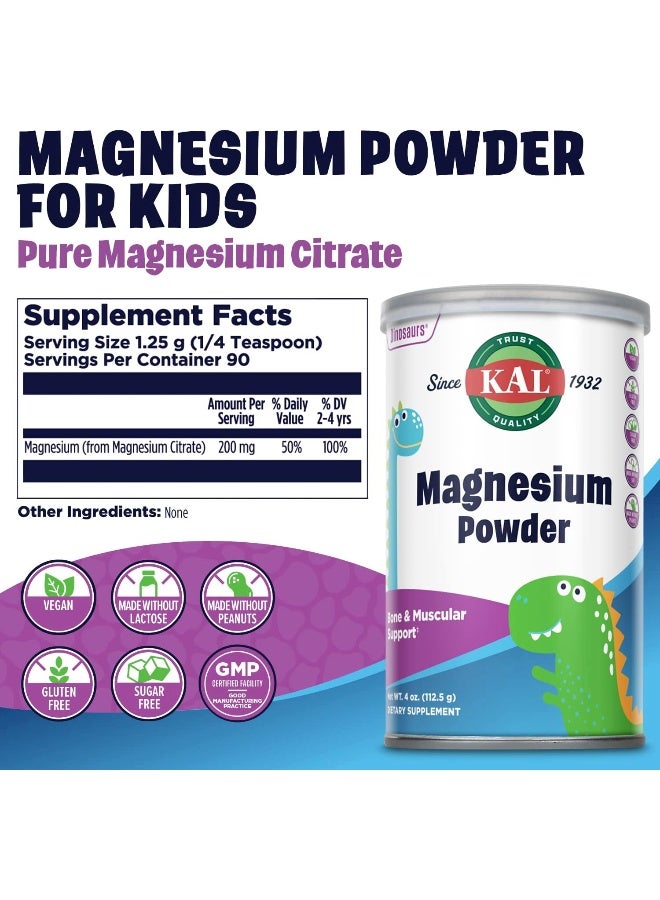 KAL Magnesium Powder, Magnesium for Kids, Pure Magnesium Citrate Powder, Healthy Bone Development, Muscle and Nerve Function Support, Vegan, Gluten Free, Sugar Free, 90 Servings, 4 oz - Image 2