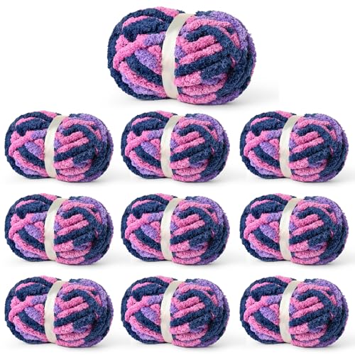 Sekafris 10 Pack Fluffy Chunky Chenille Yarn for Crocheting, Jumbo Chunky Blanket Yarn for Hand Knitting, 240yds/70.5oz Super Bulky Variegated Baby Blanket Yarn (Vibrant Purple) - Image 1