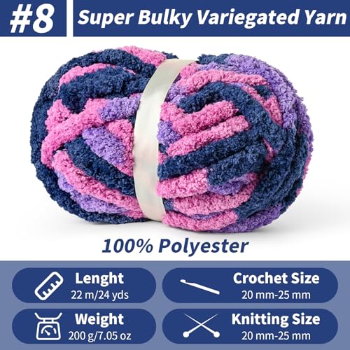 Sekafris 10 Pack Fluffy Chunky Chenille Yarn for Crocheting, Jumbo Chunky Blanket Yarn for Hand Knitting, 240yds/70.5oz Super Bulky Variegated Baby Blanket Yarn (Vibrant Purple) - Image 2