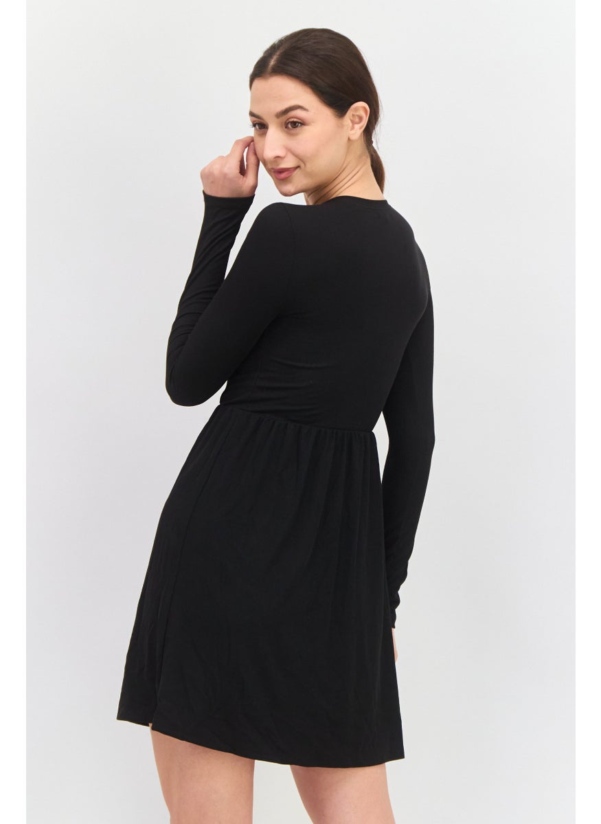 Aqua - Women Plain Mini Dress, Black - Image 1