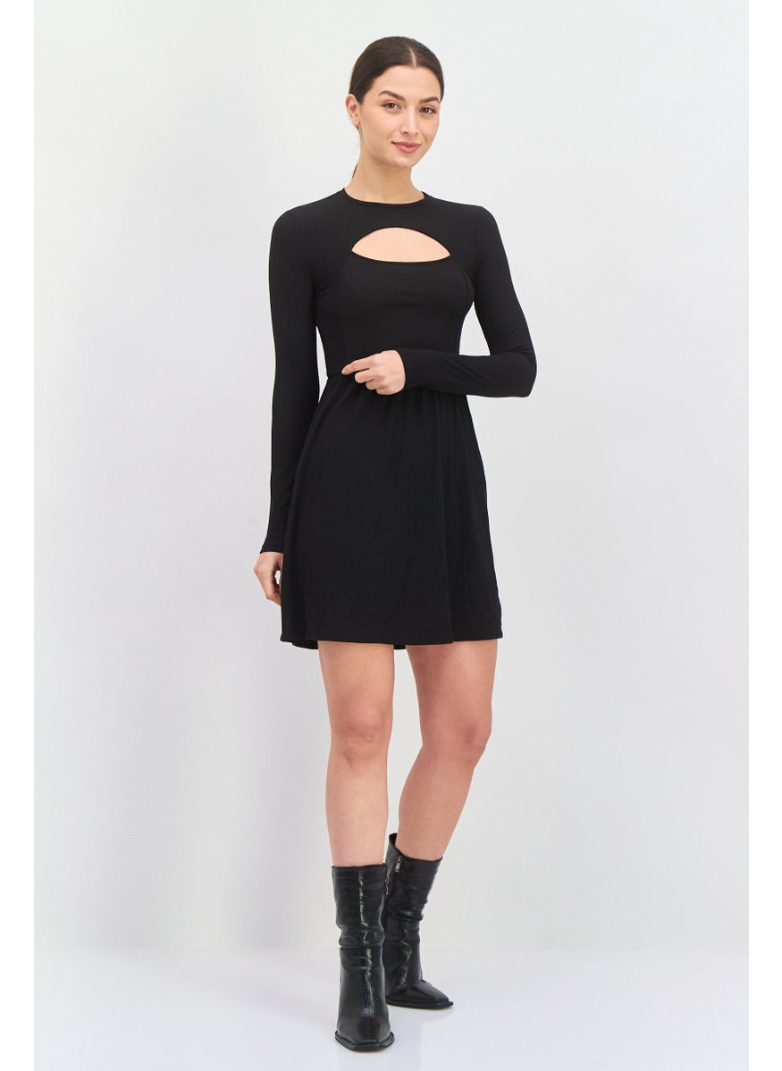 Aqua - Women Plain Mini Dress, Black - Image 1
