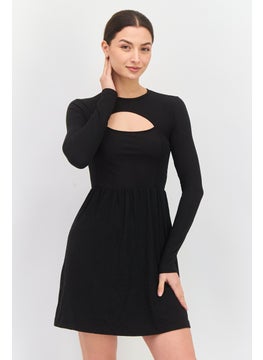 Women Plain Mini Dress, Black
