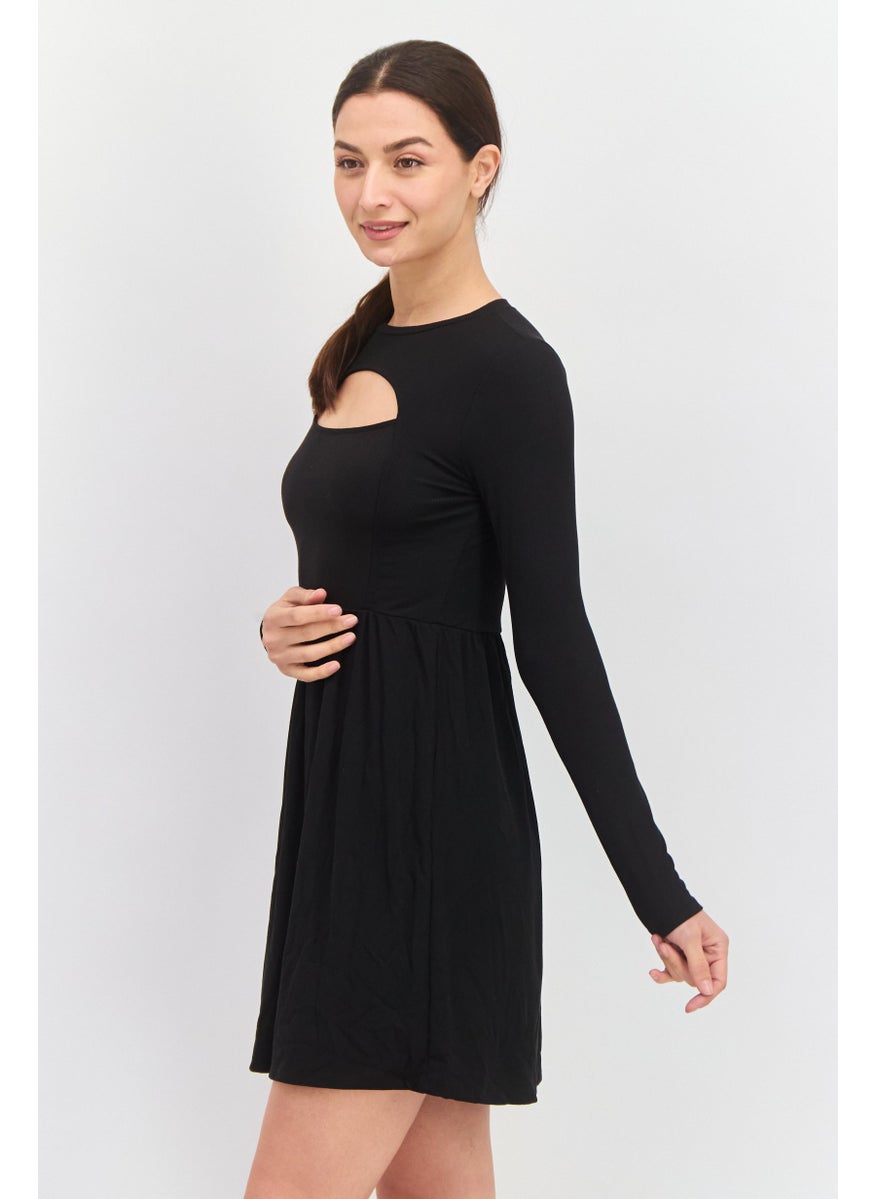 Aqua - Women Plain Mini Dress, Black - Image 1