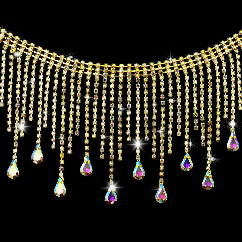 Coucoland Coucoland 1 Yard Crystal Rhinestone Trim Ribbon Tassel Chain Sewing Craft for Wedding Bridal Party Clothing Embellishment DIY Necklace Dropgold 