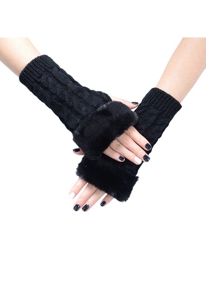 قفازات نسائية بدون أصابع، سواعد دافئة مع فرو صناعي، قفازات شتوية بدون أصابع ودافئة للمعصم - Image 1