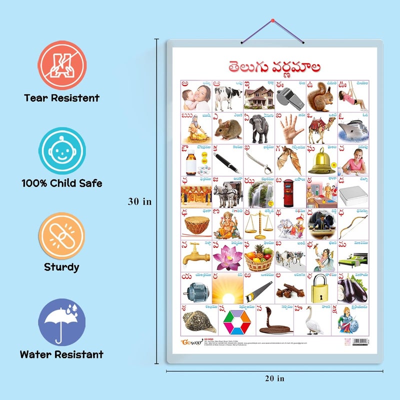 GoWoo Set of 2 Baarahkhadee and Telugu Alphabet (Telugu) Early Learning Educational Charts for Kids | 20"X30" inch |Non-Tearable and Waterproof | Double Sided Laminated | Perfect for Homeschooling, Kindergarten and Nursery Students - Image 3