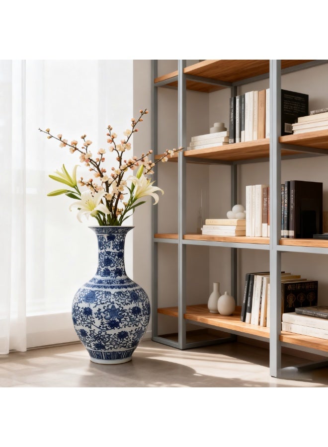 Luxury Blue & White Porcelain Vase 50 cm | Handcrafted Chinese Ceramic Floor Vase | Elegant Floral Pattern Home Décor for Living Room, Hotel & Office | Large Decorative Flower Vase 30 cm Wide - Image 1