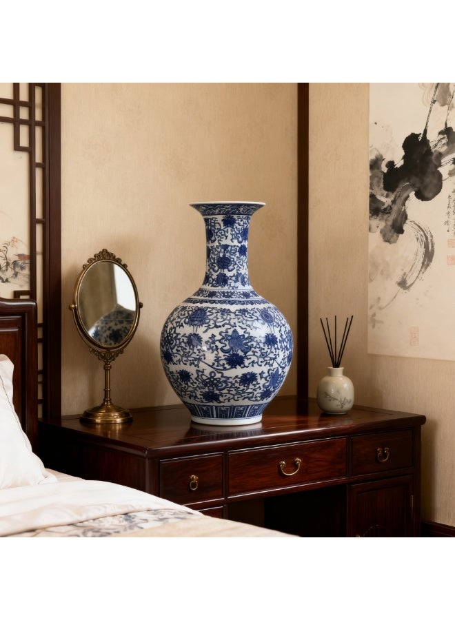 Luxury Blue & White Porcelain Vase 50 cm | Handcrafted Chinese Ceramic Floor Vase | Elegant Floral Pattern Home Décor for Living Room, Hotel & Office | Large Decorative Flower Vase 30 cm Wide - Image 2