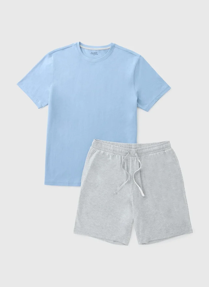 Matalan Light Blue and Grey Short Pyjama Set