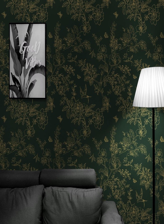 Froluya Gold and Dark Green Wallpaper Peel and Stick Wallpaper Removable 197"x17.7" Boho Vintage Floral Peel and Stick Wallpaper Self Adhesive Wall Paper for Bedroom Cabinets Shelf Liner Vinyl Roll - Image 4