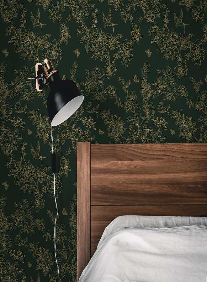 Froluya Gold and Dark Green Wallpaper Peel and Stick Wallpaper Removable 197"x17.7" Boho Vintage Floral Peel and Stick Wallpaper Self Adhesive Wall Paper for Bedroom Cabinets Shelf Liner Vinyl Roll - Image 5