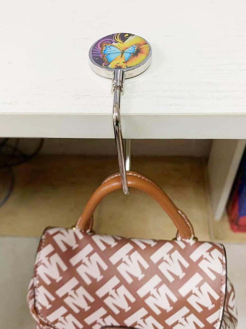 ROFLYER Purse Hook Hanger for Table Bar Long Handbag Hanger Bag Hanger with Velvet Pouch (Blue Butterfly) - Image 4