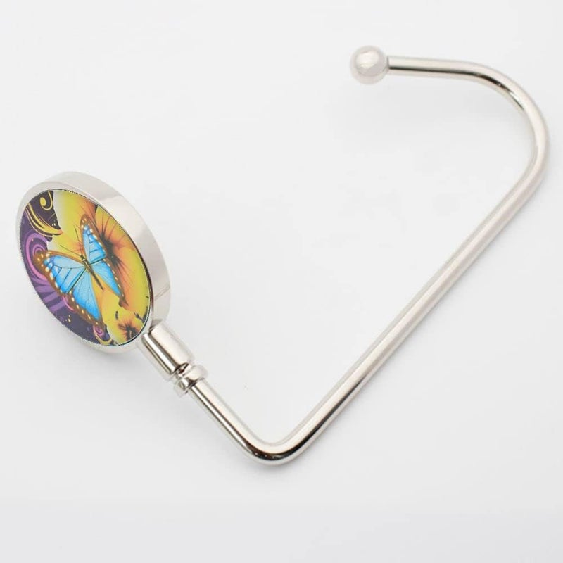 ROFLYER Purse Hook Hanger for Table Bar Long Handbag Hanger Bag Hanger with Velvet Pouch (Blue Butterfly) - Image 3