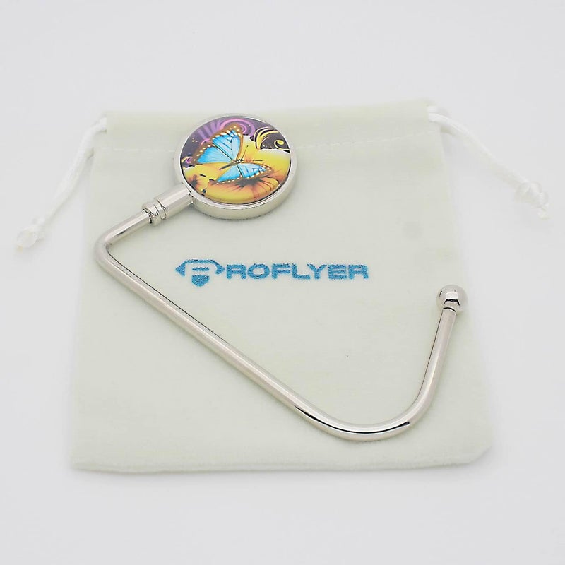 ROFLYER Purse Hook Hanger for Table Bar Long Handbag Hanger Bag Hanger with Velvet Pouch (Blue Butterfly) - Image 2