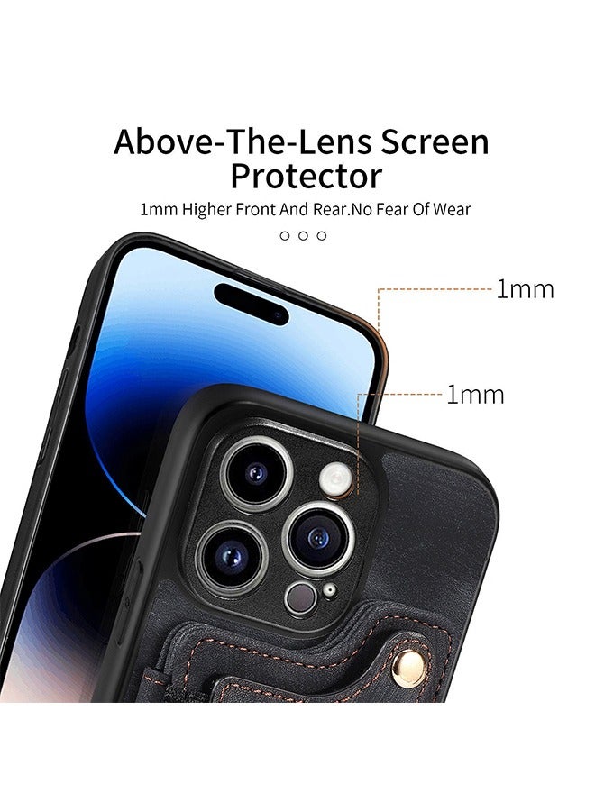 iPhone 15 Pro Wallet Case with Card Holder, Leather Protective Case Purse with RFID Blocking Ring Holder Strap Wrist Kickstand Flip Shockproof Cover Shockproof Magnetic Attraction Black - Image 2