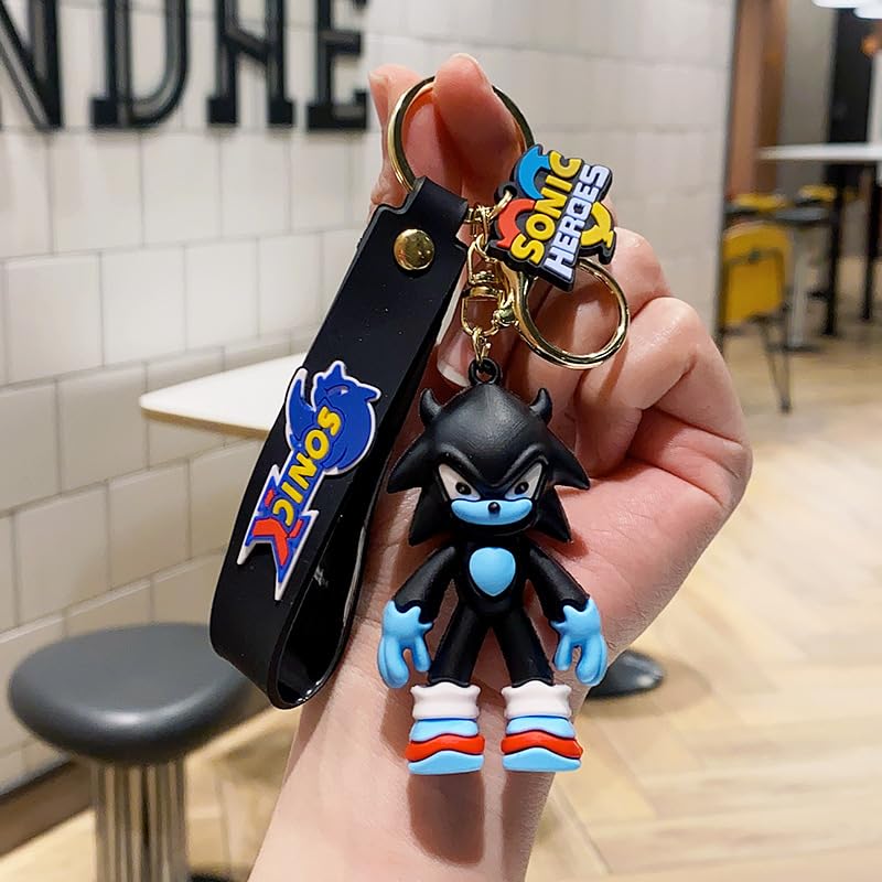 Ash  Roh Ash & Roh Whimsical 3D Silicon Tram Couple Keychain Set: Boy-Girl Car Keychain Fashion with Bag Charm & Strap - Adorable Cartoon Model Toy Doll Gifts (sonic black) - Image 5