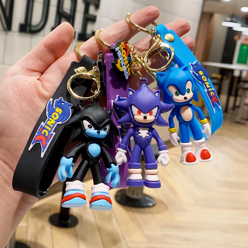 Ash  Roh Ash & Roh Whimsical 3D Silicon Tram Couple Keychain Set: Boy-Girl Car Keychain Fashion with Bag Charm & Strap - Adorable Cartoon Model Toy Doll Gifts (sonic black) - Image 2