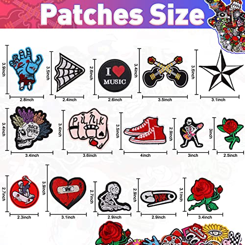 Meneng Embroidered Patches Iron-on Appliques: 30pcs Assorted Cool Punk Embroidery Sew-on Patch for Jackets Clothing - Image 3