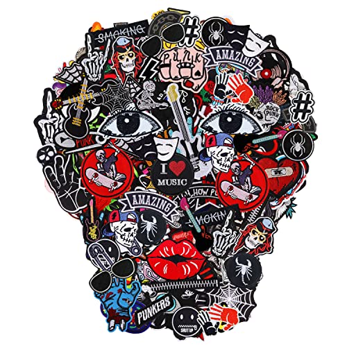 Meneng Embroidered Patches Iron-on Appliques: 30pcs Assorted Cool Punk Embroidery Sew-on Patch for Jackets Clothing - Image 1