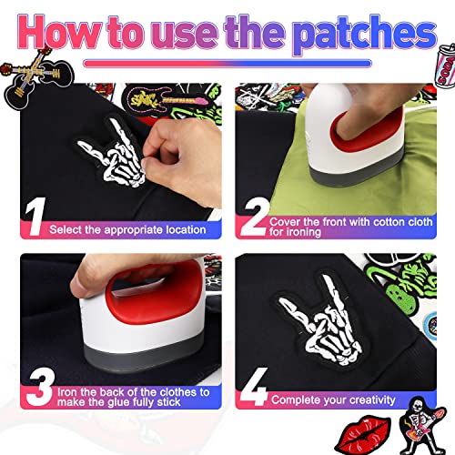 Meneng Embroidered Patches Iron-on Appliques: 30pcs Assorted Cool Punk Embroidery Sew-on Patch for Jackets Clothing - Image 4