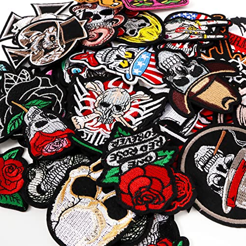 Meneng Embroidered Patches Iron-on Appliques: 30pcs Assorted Cool Punk Embroidery Sew-on Patch for Jackets Clothing - Image 2