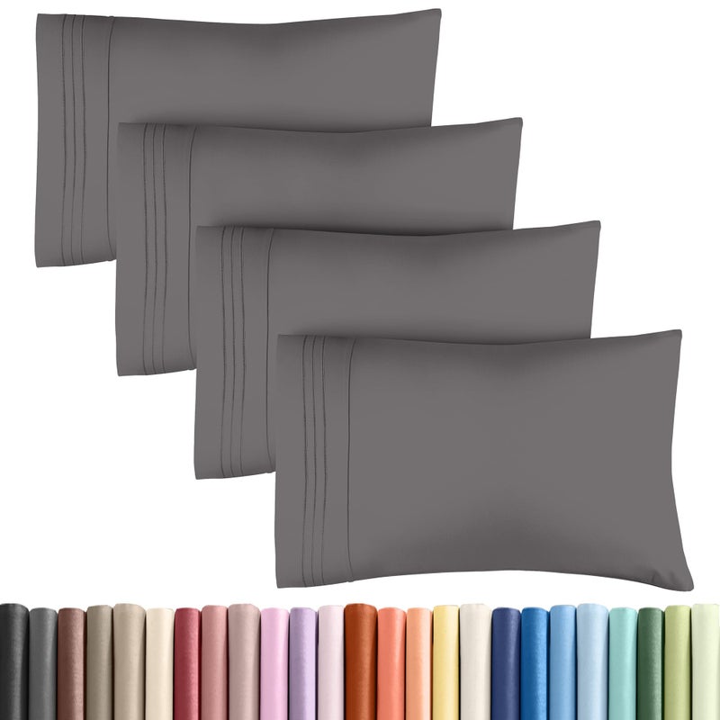 CGK Unlimited King Pillow Cases Set of 4  Ultra Soft Hotel Quality Pillowcase Covers  Luxury Comfy Bedding for Women Men Kids  Teens  Machine Washable Pillow Protectors  4 Pieces Set  King Size Dark Grey 