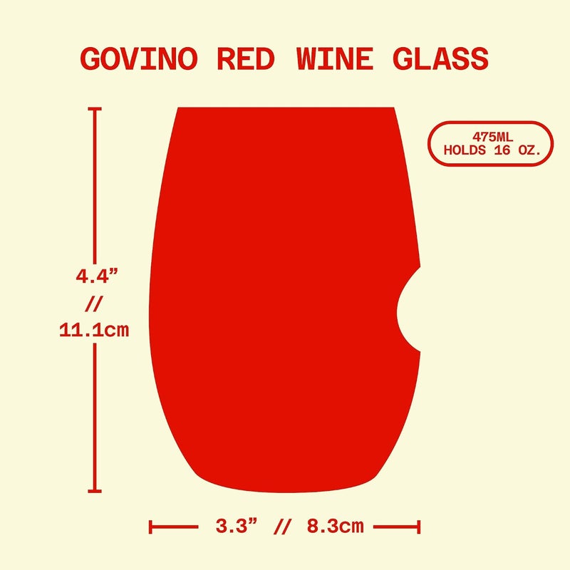 govino جوفينو - الكأس الأصلي المقاوم للكسر - قابل لإعادة الاستخدام، آمن للاستخدام في غسالة الأطباق، خالٍ من مادة BPA، متين، كؤوس نبيذ أحمر شفافة بدون ساق للاستخدام الداخلي والخارجي واليومي | سعة 16 أونصة لكل كأس | مجموعة من 4 كؤوس. - Image 3