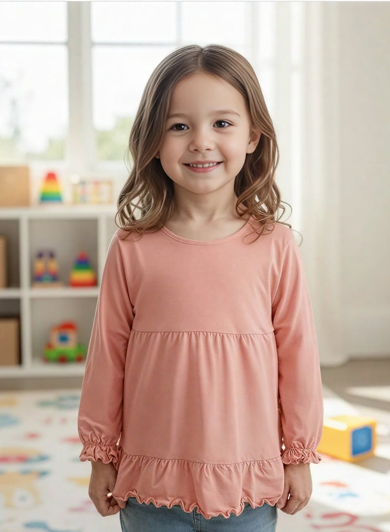 تي شيرت طويل الأكمام فائق النعومة للفتيات الصغيرات | قميص يومي مريح للحضانة (من 6 أشهر إلى 4 سنوات) | أساس أساسي لا غنى عنه في خزانة الملابس - Image 2
