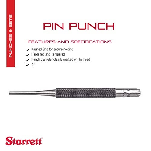 Starrett Drive Pin Punch with Knurled Grip for Driving Pins Into or Out of a Workpiece - Hardened and Tempered Steel, 4" Length, 1/8" Punch Diameter - 565C - Image 2