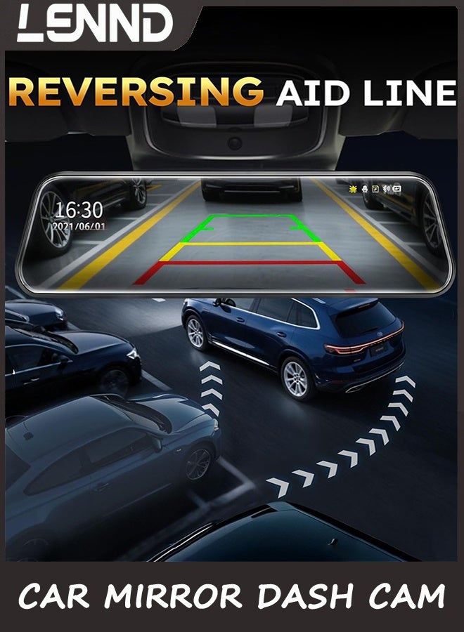 لينند كاميرا داش مرآة السيارة,كاميرا المرآة الأمامية والخلفية,كاميرا النسخ الاحتياطي للسيارات مع شاشة اللمس الكاملة 1080P FHD,كاميرا عكسية مع تسجيل حلقة بث وسائل الإعلام 170 درجة مساعدة موقف السيارات زاوية واسعة - Image 3