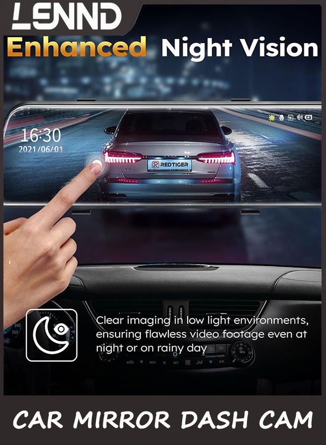لينند كاميرا داش مرآة السيارة,كاميرا المرآة الأمامية والخلفية,كاميرا النسخ الاحتياطي للسيارات مع شاشة اللمس الكاملة 1080P FHD,كاميرا عكسية مع تسجيل حلقة بث وسائل الإعلام 170 درجة مساعدة موقف السيارات زاوية واسعة - Image 2