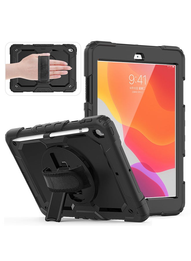 Suitable For 2019 Ipad7 Generation Flat Protective Cover Pro11 Inch 360 Degree Rotating Bracket Handheld Strap 9.7-Color:All Black ]-Applicable Model:2018/2017/air2/proipad9.7 (generic)  - Image 1