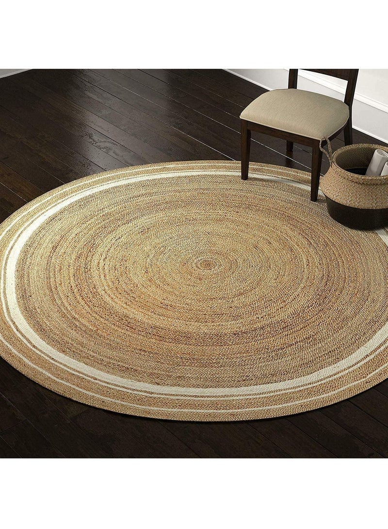 LINGWEI Natural Jute Rug Carpet with White Line For Home Living room Bedroom - Image 1