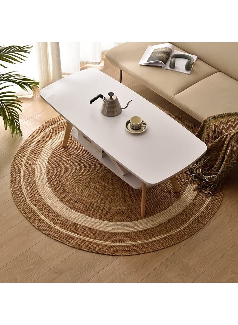 LINGWEI Natural Jute Rug Carpet with White Line For Home Living room Bedroom - Image 3