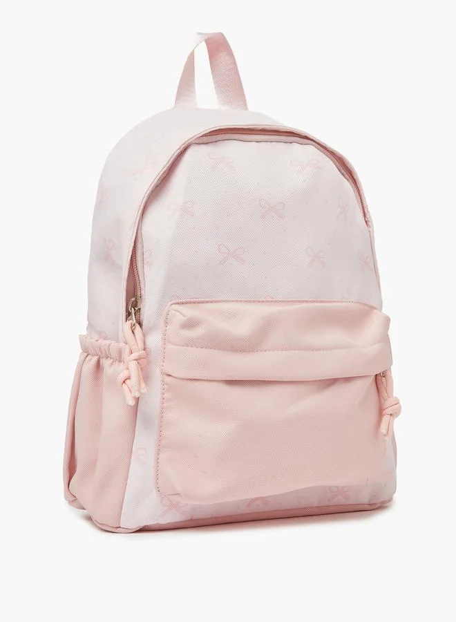 ستايلي Girls Light Pink Bow Print Backpack