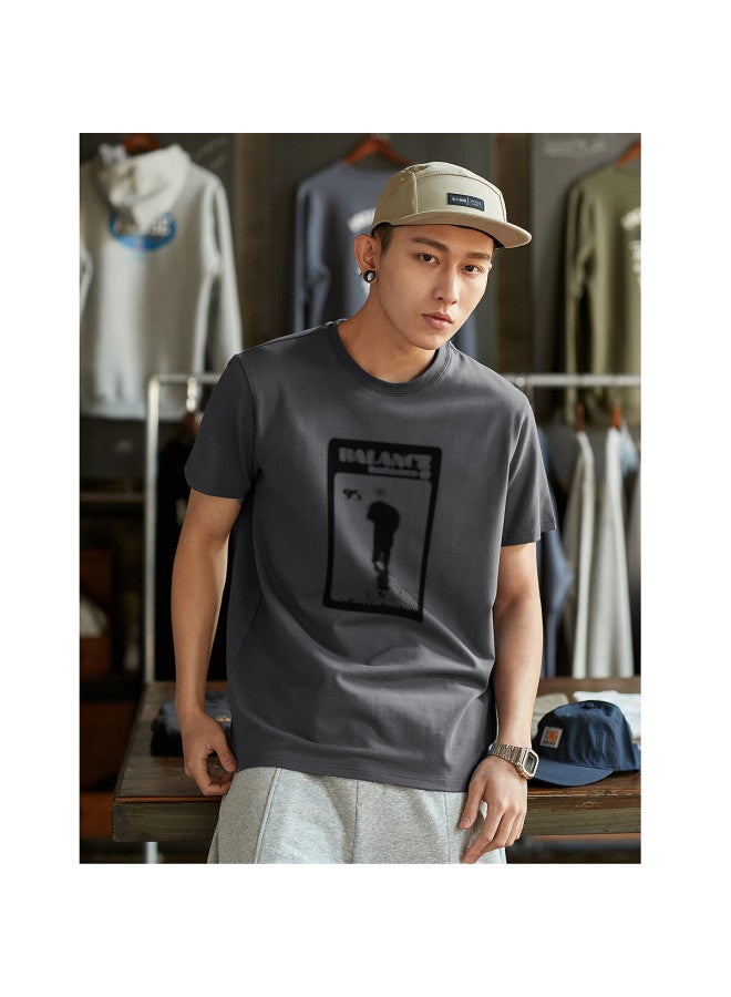 Tonlion Summer Men's Front Chest Blurred Print Round Neck Short-sleeve T-shirt, Deep Rock Gray, S - Image 2