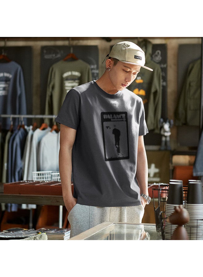 Tonlion Summer Men's Front Chest Blurred Print Round Neck Short-sleeve T-shirt, Deep Rock Gray, S - Image 3