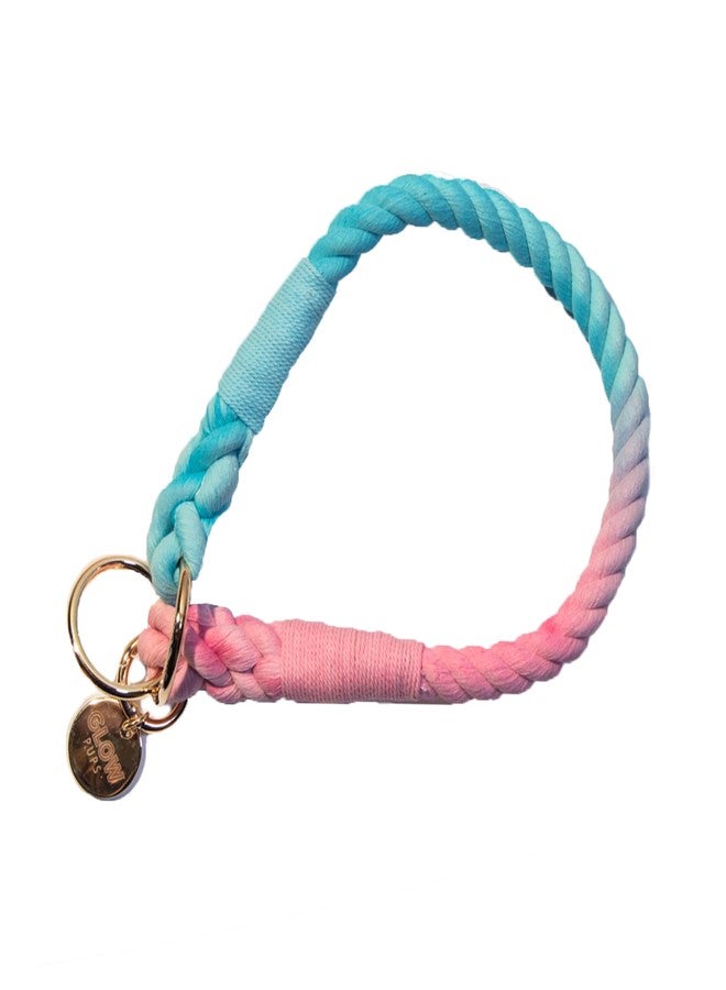 Glow Pups طوق ومقود انزلاقي للكلاب من Glow Pups، حبل ملون مصنوع يدويًا للكلاب المتوسطة والكبيرة، تصميم مضفر متين، تصميم متدرج أنيق، مناسب للتدريب، مقاس الطوق 18 بوصة (وردي/أزرق، متوسط) - Image 1