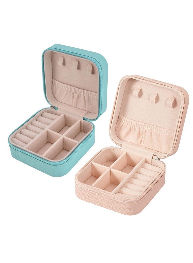 YouBella Jewellery Set of 2 Combo Organisers Gifts PU Leather Zipper Portable Home Jwell organizer Storage Box Case Container for Rings, Earrings, Necklace for girls and women (Pink & Blue) - Image 1